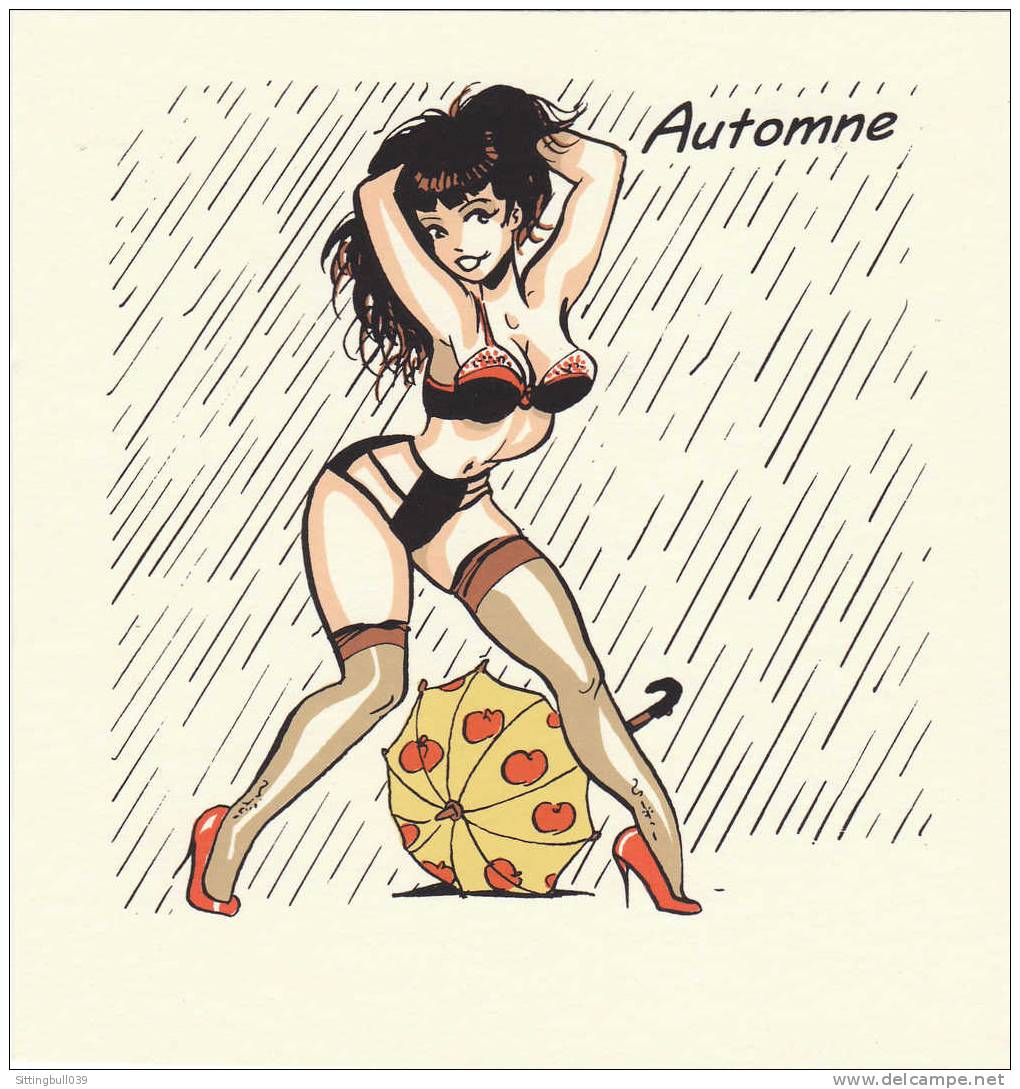 JAAP DE BOER. PIN-UP :Le Cours Des Saisons, Printemps, été, Automne, Hiver. 4 Mini Sérigraphies. Début 2000 - Serigraphien & Lithographien