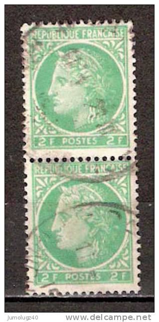 Timbre France Y&T N° 680 Obl. Paire Verticale. Type Cérès De Mazelin.  2 F. Vert-jaune. Cote 0,30 € - 1945-47 Cérès De Mazelin