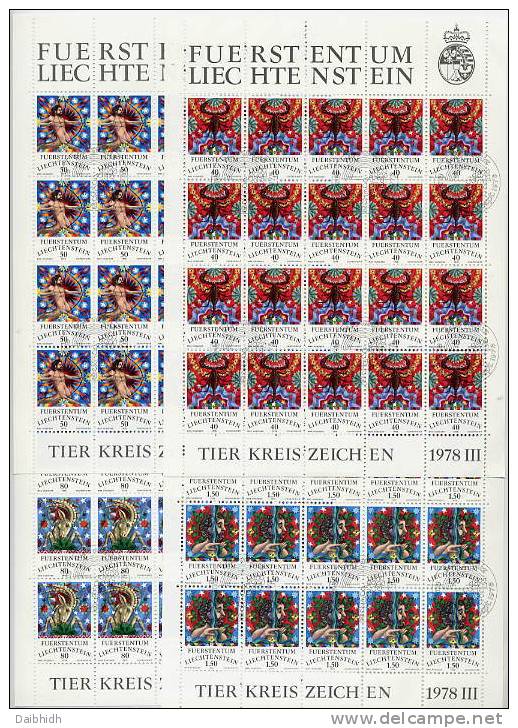 LIECHTENSTEIN 1978 Zodiac III Set In Cancelled Sheets Of 20.  Michel 713-16 - Blocks & Kleinbögen