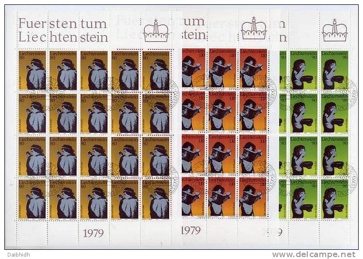 LIECHTENSTEIN 1979 Year Of The Child Set In Cancelled Sheets Of 20.  Michel 725-27 - Blocks & Sheetlets & Panes