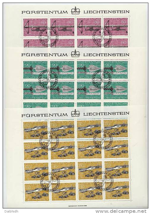 LIECHTENSTEIN 1980 Hunting Weapons In Cancelled Sheets Of 16.  Michel 751-53 - Blocks & Sheetlets & Panes