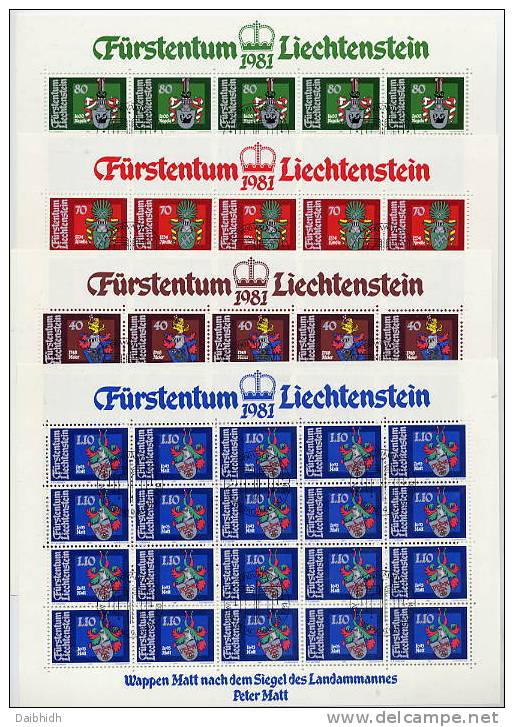 LIECHTENSTEIN 1981 Coats Of Arms In Cancelled Sheets Of 20.  Michel 766-69 - Bloques & Hojas