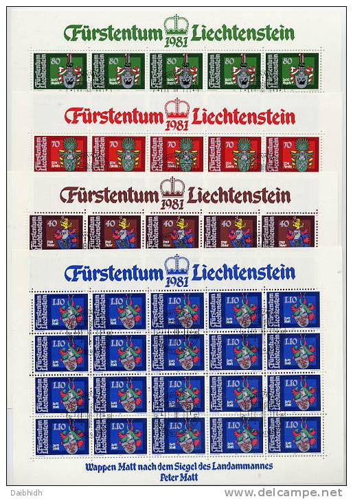 LIECHTENSTEIN 1981 Coats Of Arms In Cancelled Sheets Of 20.  Michel 766-69 - Blocs & Feuillets