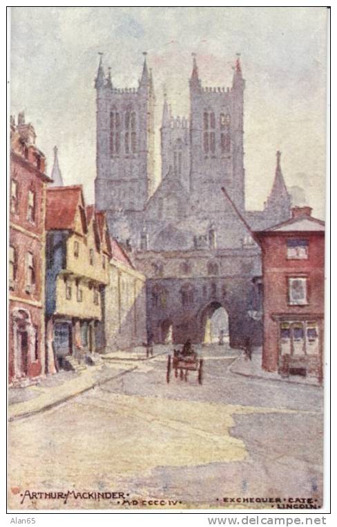 Exchequer Gate Mackinder Artist Signed Lincoln UK C1900s/10s Vintage Postcard, Lincoln Imp Series - Sonstige & Ohne Zuordnung