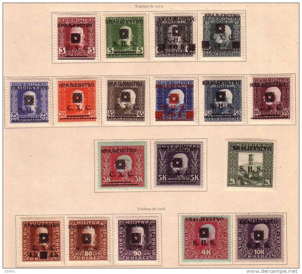 YOUGOSLAVIE: 1919 TIMBRES DE BOSNIE SURCHARGES YT87 A YT104 NEUFS CHARNIERES PROPRES - Other & Unclassified