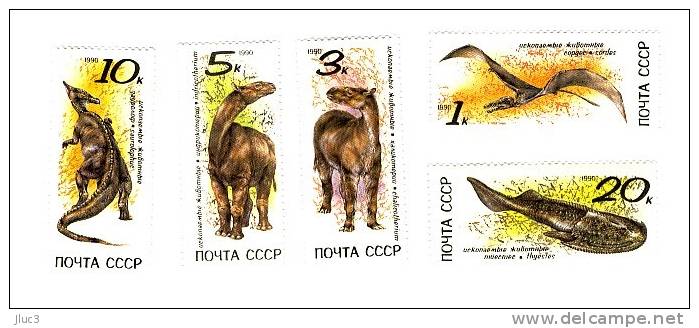 N5780-84 - URSS 1990 - La  Sympathique  SERIE  Complète  Neuve** De 5 TIMBRES  N° 5780 à 5784 (YT)  --  Animaux Fossiles - Fossiles