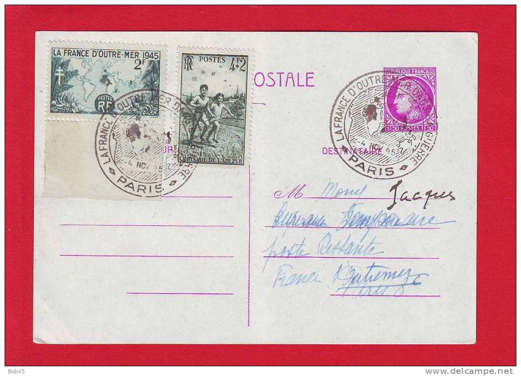 179 - Carte Postale Ceres De Mazelin Preimprime France Outre Mer Croisade Air Puroblitere - Cartes Postales Types Et TSC (avant 1995)
