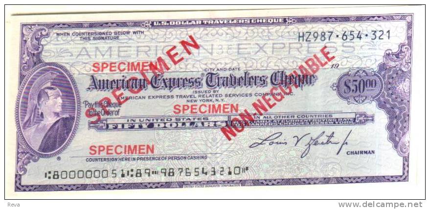 USA  UNITED STATES $50 SPECIMEN AMERICAN EXPRESS TRAVELERS CHEQUE 1990's READ DESCRIPTION - Sonstige & Ohne Zuordnung
