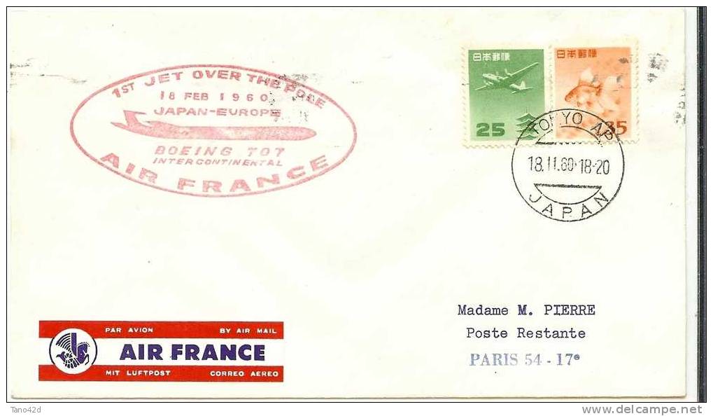 REF LBON 3 - JAPAN 1ST JET OVER THE POLE BY AIR FRANCE BOEING 707 18/2/1960 - Lettres & Documents