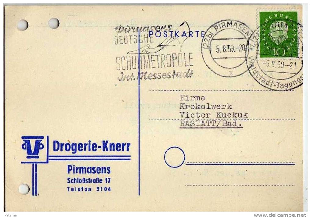 Tarjeta, Privada PIRMASENS 1959, Alemania, Calzados, Zapatos - Covers & Documents