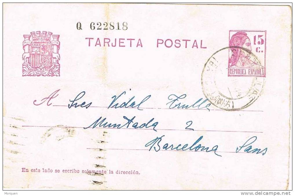Entero Postal CENTELLAS (barcelona) 1934 - 1931-....