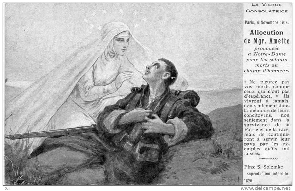 RELIGION-CHRISTIANISME-La VIERGE Consolatrice-Allocution De Mgr Amette- Pinx Solomko ( Militaria Guerre 1914 Soldats ) - Vierge Marie & Madones