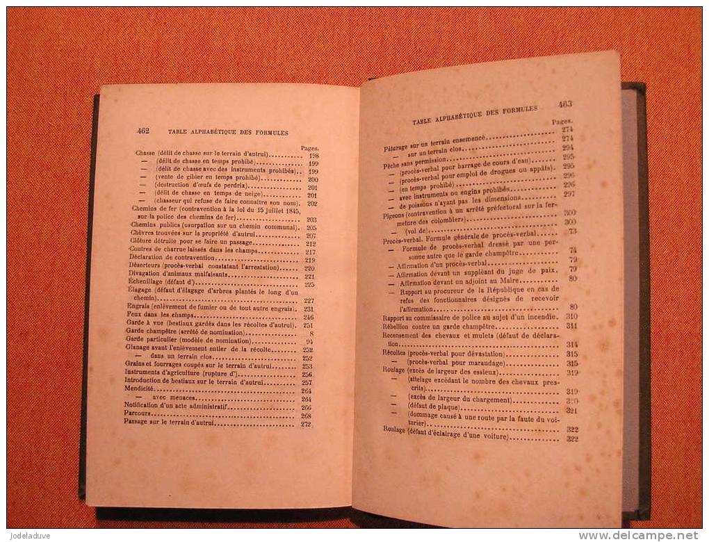 NOUVEAU MANUEL DES GARDES CHAMPETRES GARDE MESSIERS GARDE PARTICULIERS GARDE CHASSE Loi code pénal 1911 DUBARRY J