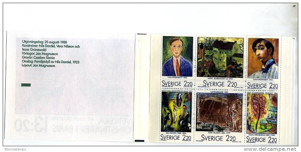 SWEDEN/SVERIGE - 1988  PAINTERS  BOOKLET   MINT NH - 1981-..