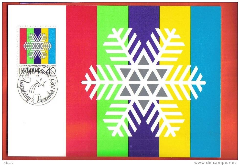 K608 JO Sarajewo 1984,White Snow Crystal.Carte-Maximum-Card Vaduz FDC 1984 - Winter 1984: Sarajevo