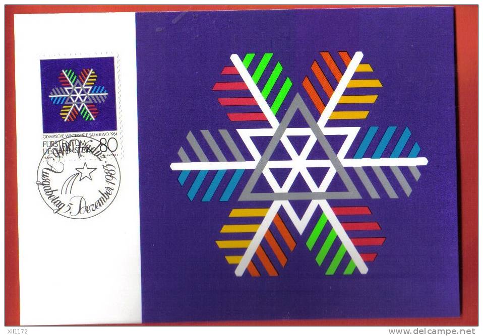 K609 JO Sarajewo 1984,Coloured Snow Crystal.Carte-Maximum-Card Vaduz FDC 1984 - Hiver 1984: Sarajevo