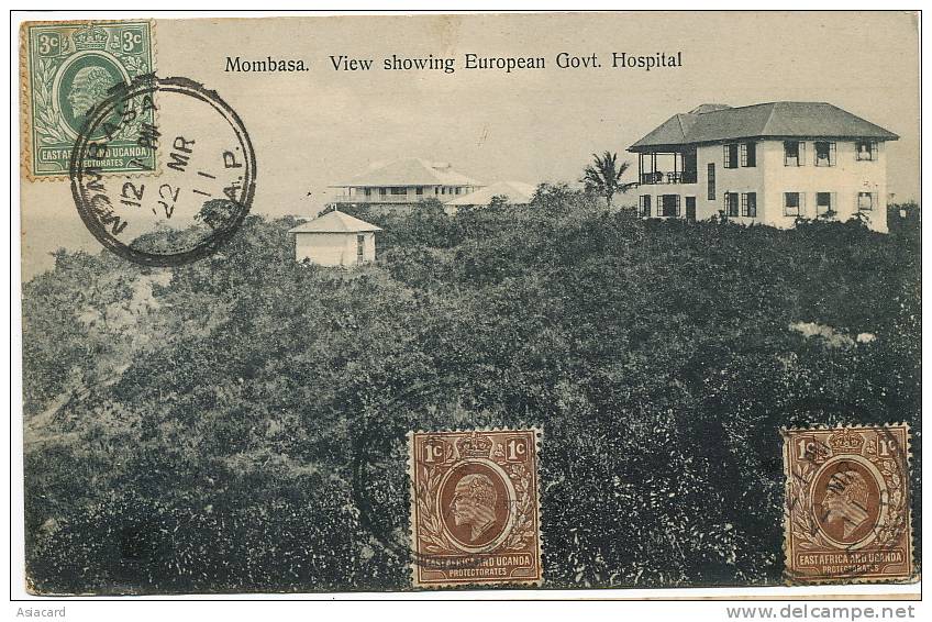 Mombasa  View European Hospital 3 Stamps Kusitawi Lire Texte PTT Boushire, Mascate, Muscat - Kenya