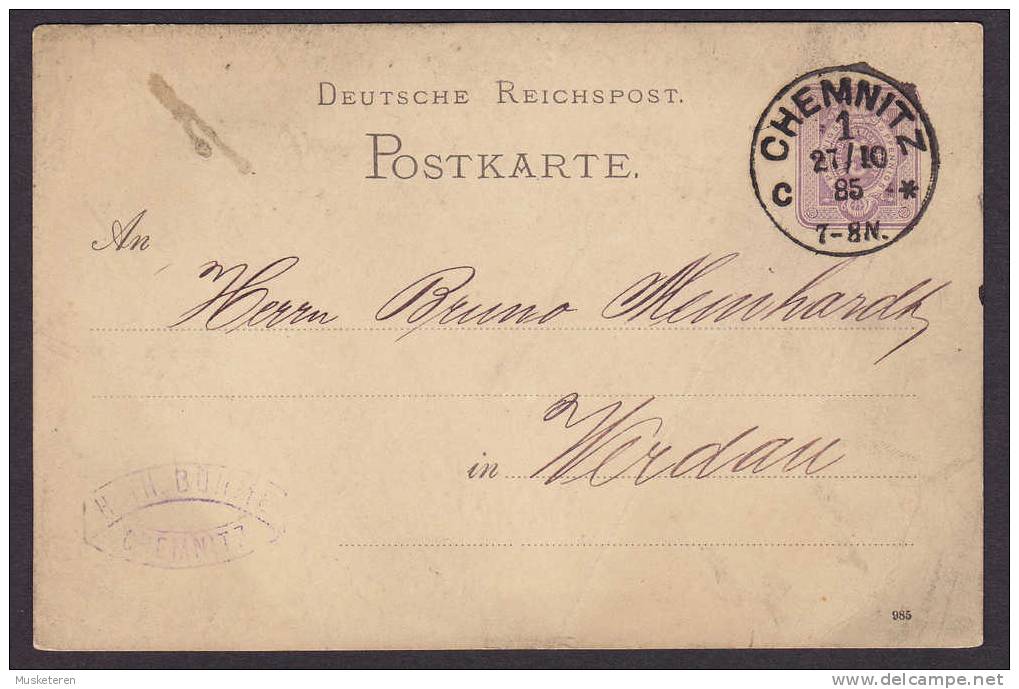 Deutsches Reich Private Postal Stationery Ganzsache Postkarte H. TH. BÖHME 5 Pf. Ziffer Deluxe CHEMNITZ 1885 - Cartes Postales