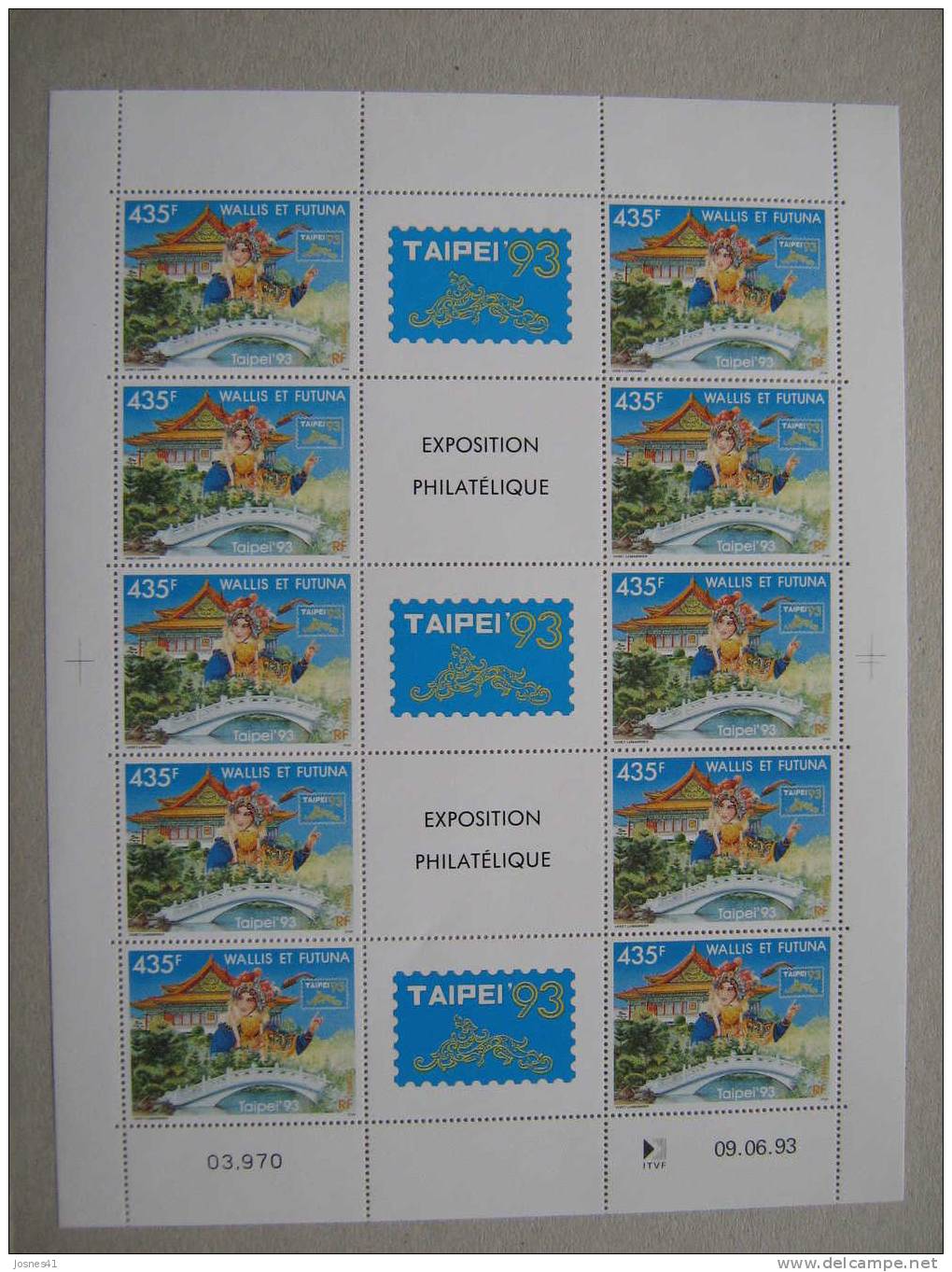 WALLIS ET FUTUNA   P 454 A * * TAIPEI 93 Feuille Entiere  2 LOGOS DIFFERENTS - Ungebraucht