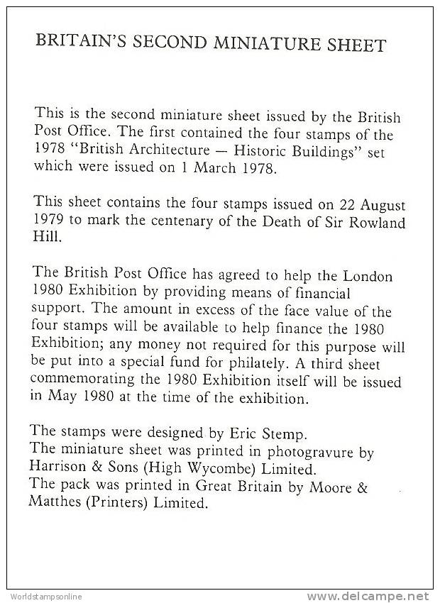 Great Britain, Year 1979, Mi Block 2, Sir Rowland Hill, MNH ** - Blocs-feuillets