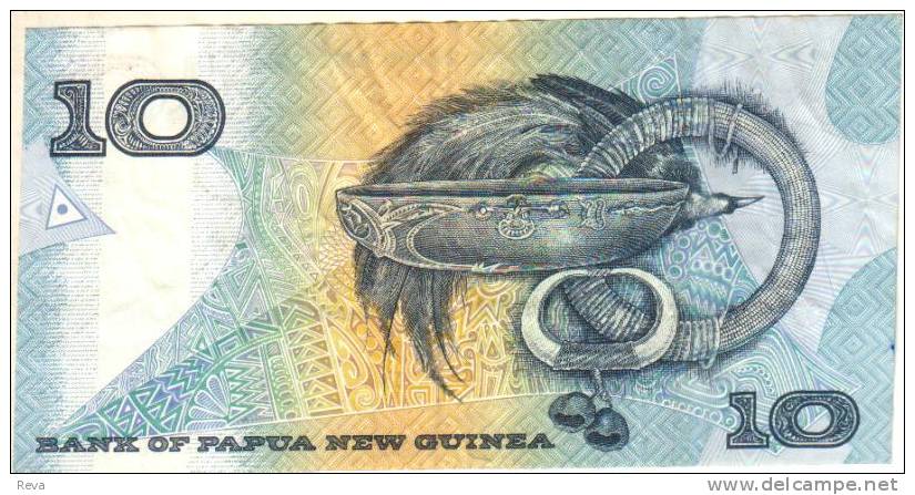 PAPUA NEW GINEA 10 KINA BLUE BIRD 25TH ANN.OF BANK FRONT ANIMAL SHELL BACK  DATED 1998 P.17 VF READ DESCRIPTION - Papua Nueva Guinea