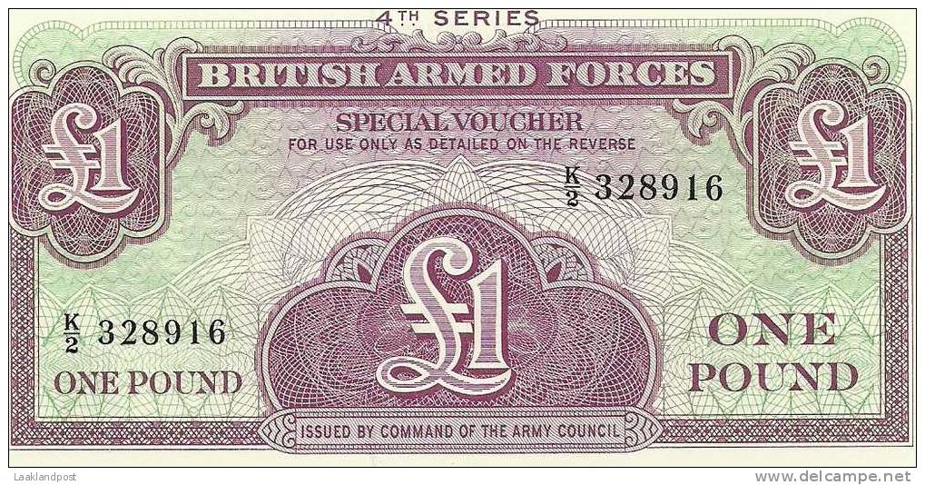 BRITISH ARMED FORCES £1 VOUCHER 4th SERIES - UNCIRCULATED. - Fuerzas Armadas Británicas & Recibos Especiales