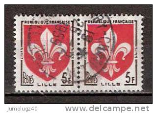 Timbre France Y&T N°1186x2 (1) Obl. Paire Horizontale. Armoirie De Lille.  5 F. Brun-noir Et Rouge. Cote 0,30 € - 1941-66 Coat Of Arms And Heraldry