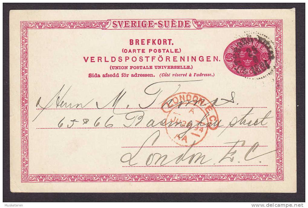 Sweden Postal Stationery Ganzsache Entier H.J.HEYMAN & Co. GÖTEBORG 1894 10 Ø UPU Brefkort London Great Britain - Ganzsachen