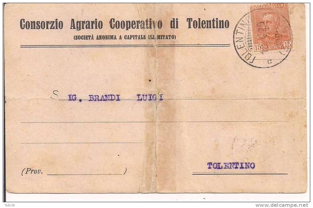 CONSORZIO AGRARIO  COOPERATIVO  TOLENTINO - CARTOLINA COMMERCIALE  USO ESTRATTO CONTO CON MARCA DA BOLLO -VIAGGIATA  192 - Macerata