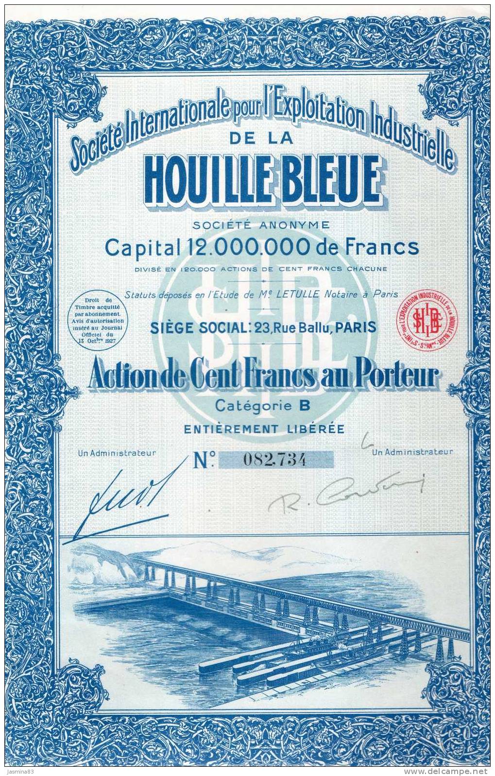 Societe Internationale Pour L'Exploitation Idustrielle De La Houille Bleue J.O. 13 Octobre 1927 - Industrial