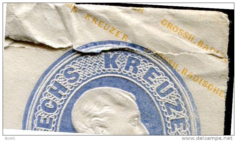 Germany  Baden 1863 Cover  Damaged - Interi Postali