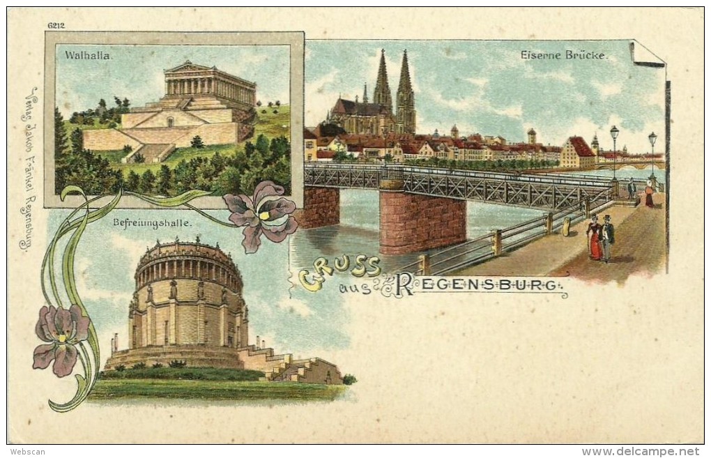 AK Regensburg Walhalla Brücke Befreiungshalle Farblitho 1900 #35 - Regensburg