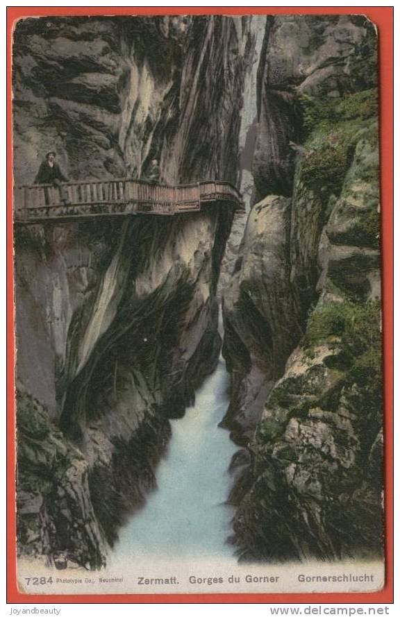 D010, Zermatt ,Gorges Du Gorner,7284 ,Gornerschlucht,animée ,homme Avec Une Jambe Par Dessus La Barrière, Circulée 1911 - Saint-Luc