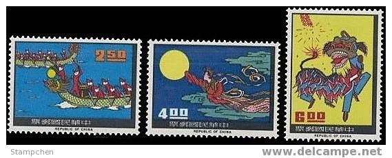 1966 Folklore Stamps Moon Dragon Boat Lion Costume Festival Chinese New Year Astronomy - Astronomie