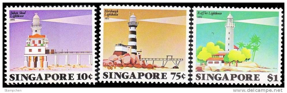 Singapore 1982 Lighthouses Stamps Island Bridge Lighthouse Coconut - Iles