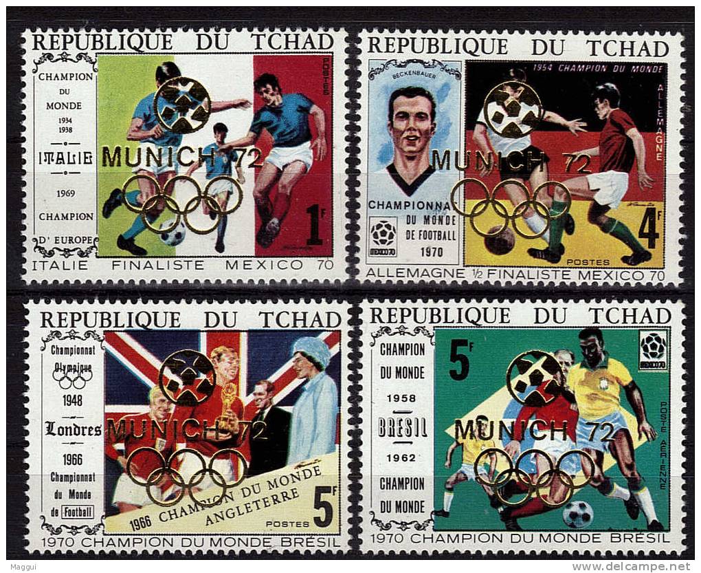 TCHAD  N°  3 Valeurs + 1 PA  * *  SURCHARGE  Cup 1970  Football Soccer  Fussball Jo 1972 - 1970 – Mexico