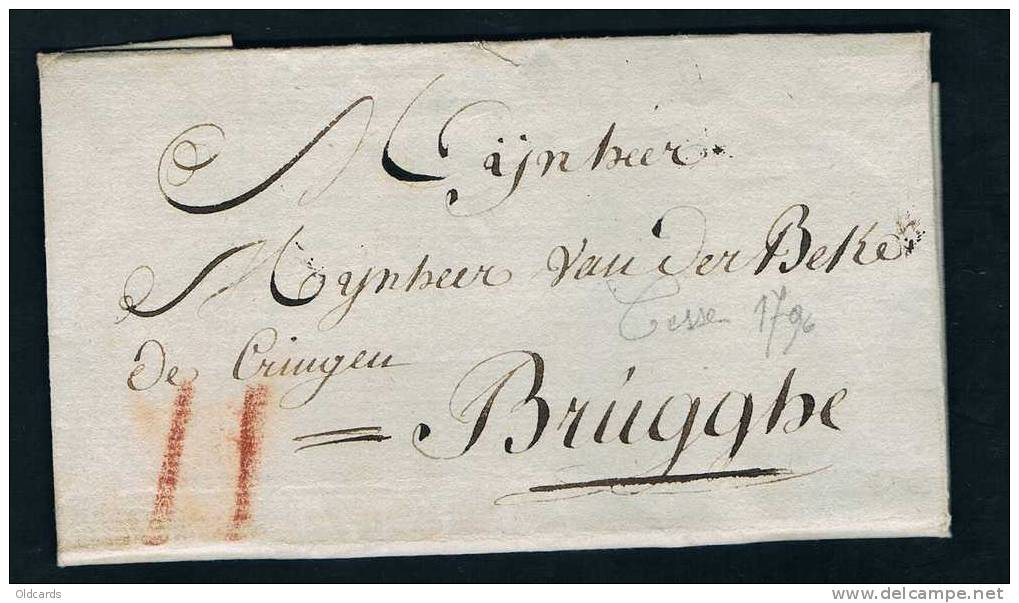 Belgique Précurseur 1796 Lettre Datée De ESSEN Avec Port "II" à La Craie Rouge. - 1794-1814 (Période Française)