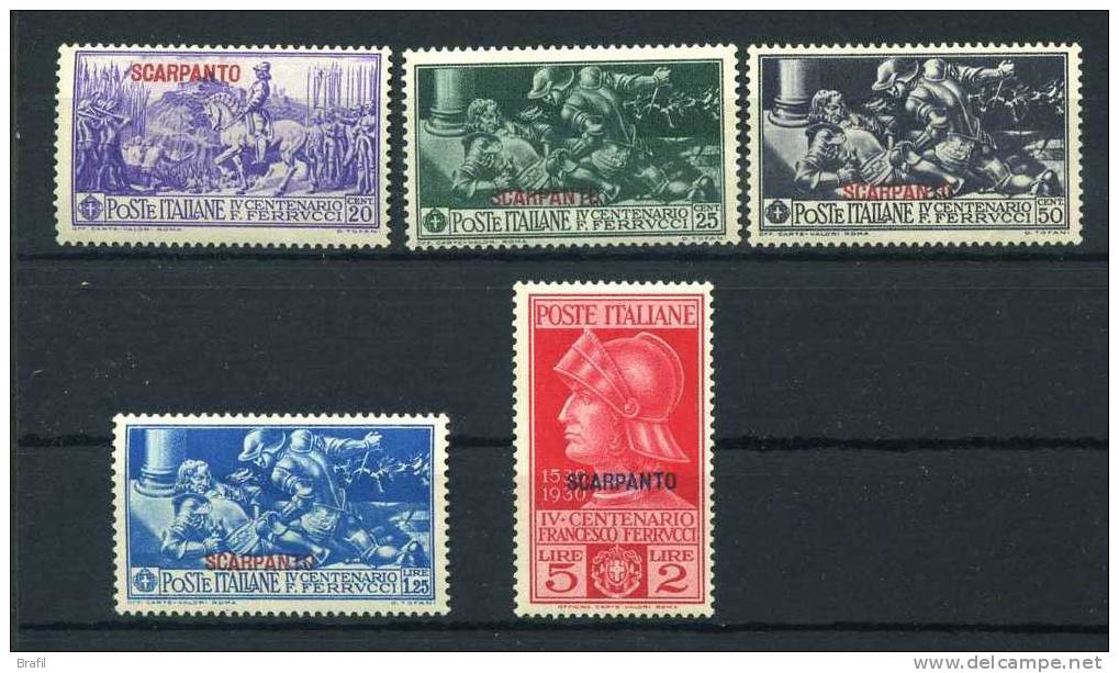 1930 Serie Ferrucci Soprastampata SCARPANTO, Serie Completa Nuova (*) - Ägäis (Scarpanto)