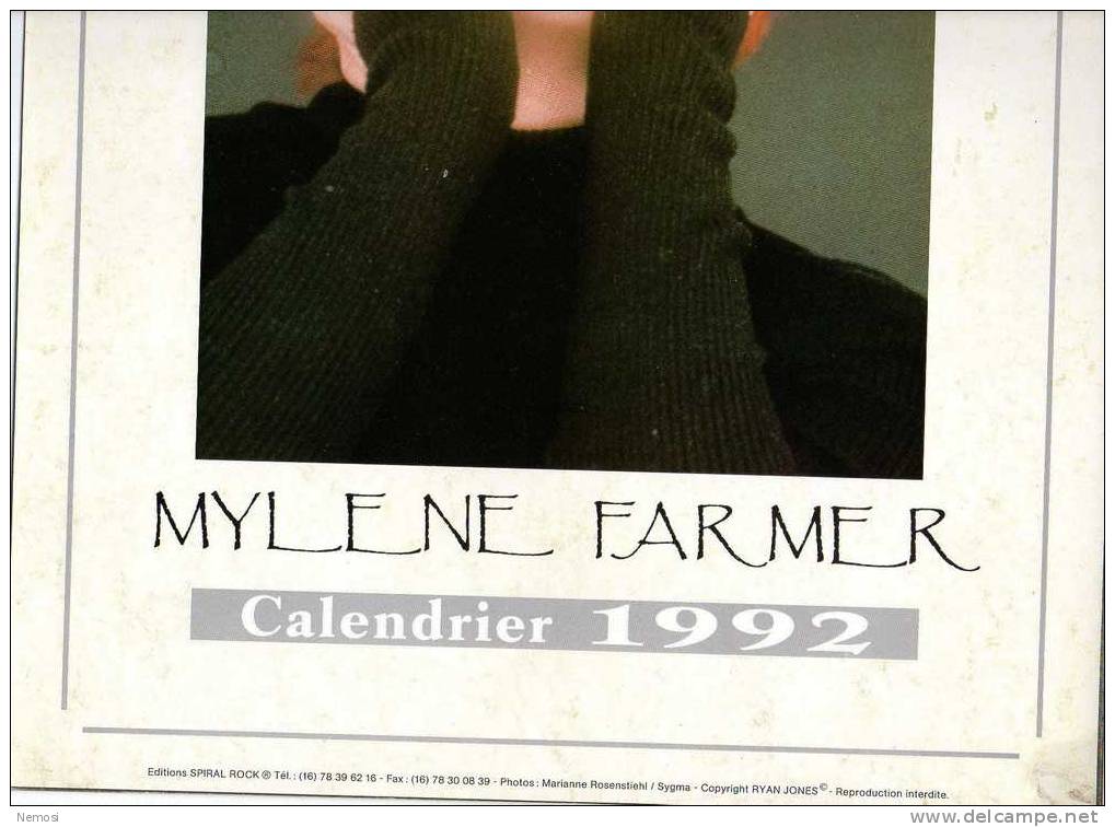 CALENDRIER - 1992 - Mylène FARMER - Objets Dérivés