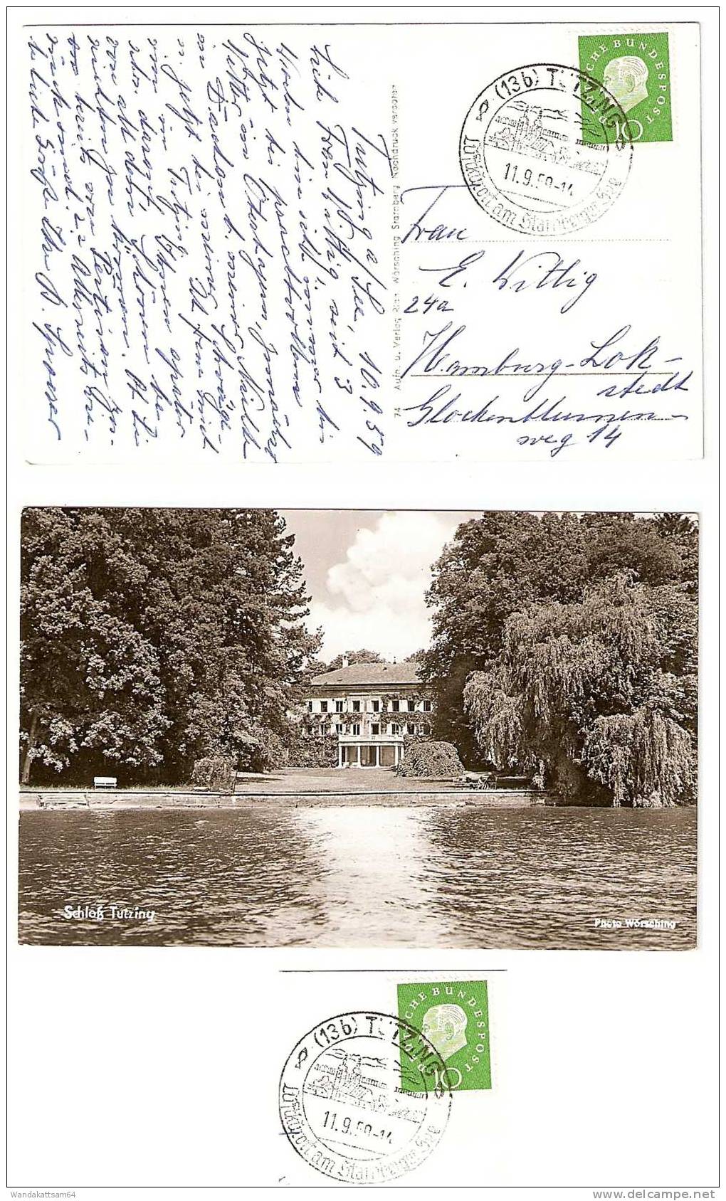 AK 74 Schloß Tutzing 11.9.59-14 (13b) TUTZING Luftkurort Am Starnberger See Nach Hamburg-Lokstedt Mit 1 X 10 PF Heuss - Tutzing