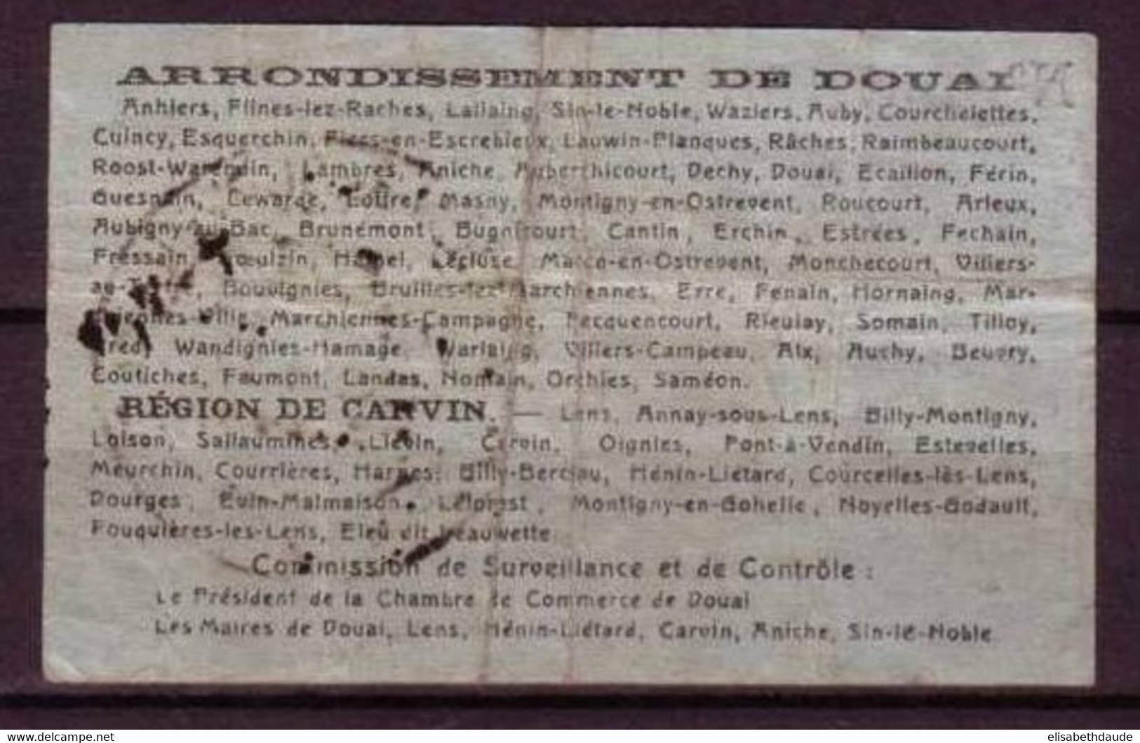 NORD - GUERRE 14/18 - BON COMMUNAL De 50c. De DOUAI - Bonos