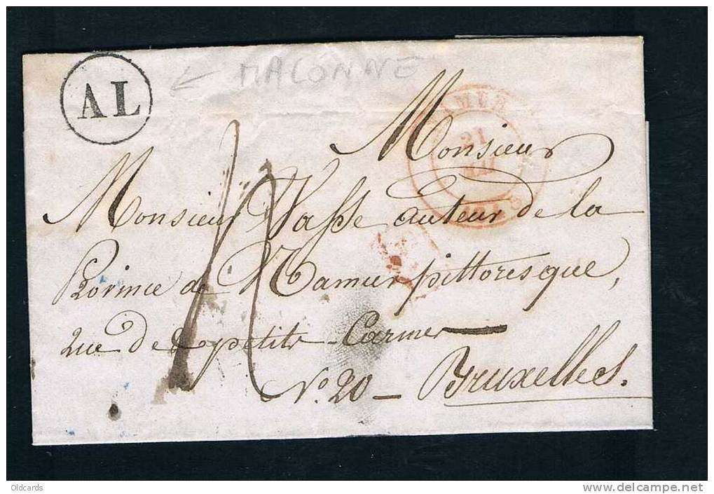 Belgique Précurseur 1845 Lettre Avec Càd NAMUR + Boîte AL De MALONNE. - 1830-1849 (Independent Belgium)