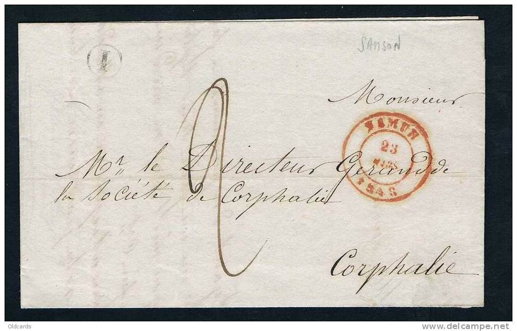 Belgique Précurseur 1848 Lettre Avec Càd NAMUR + Boîte I De SAMSON. - 1830-1849 (Unabhängiges Belgien)