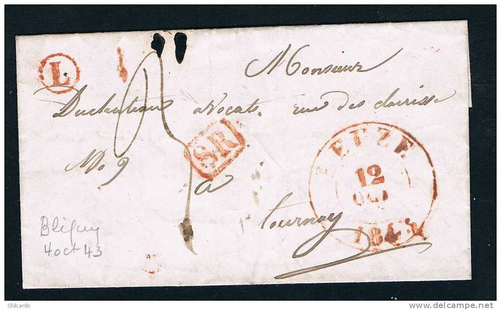 Belgique Précurseur 1843 Lettre Avec Càd Leuze + Boîte L De Blicquy. - 1830-1849 (Unabhängiges Belgien)