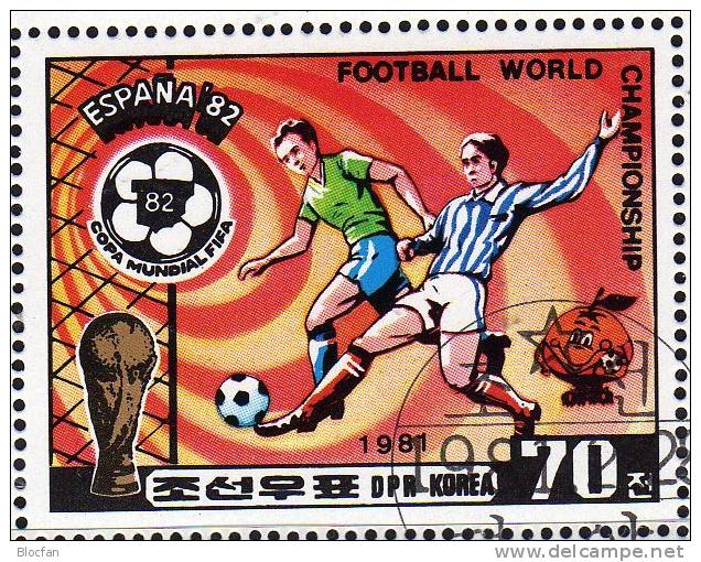 Fussball WM Rimet-Pokal 1981 Korea 2099/4,6xZD,KB Plus Block 94 O 52€ Karte Maskottchen Von Spanien Sheetlet From Coree - Corée Du Nord