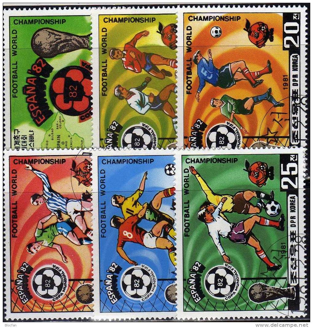 Fussball WM Rimet-Pokal 1981 Korea 2099/4,6xZD,KB Plus Block 94 O 52€ Karte Maskottchen Von Spanien Sheetlet From Coree - Corée Du Nord