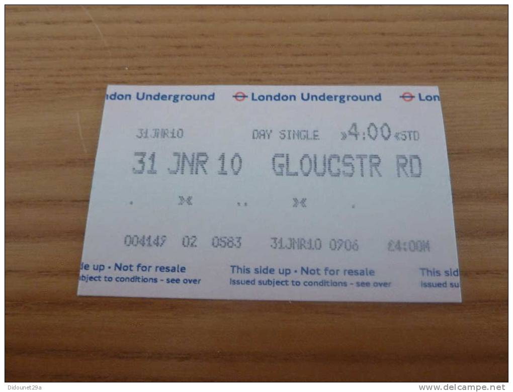 Ticket De Transport Londres "London Underground"  DAY SINGLE - Europa