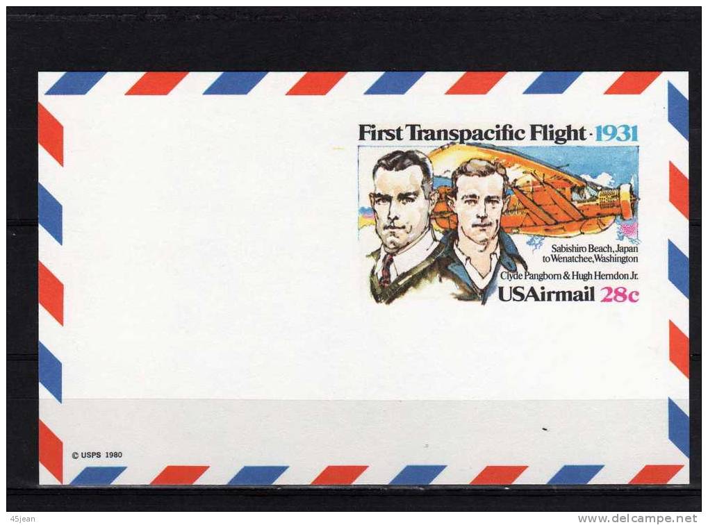 USA: Très Bel Carte PAP Neuve Poste Aérienne 28c  1er Vol Transpacifique 1931 - 1981-00