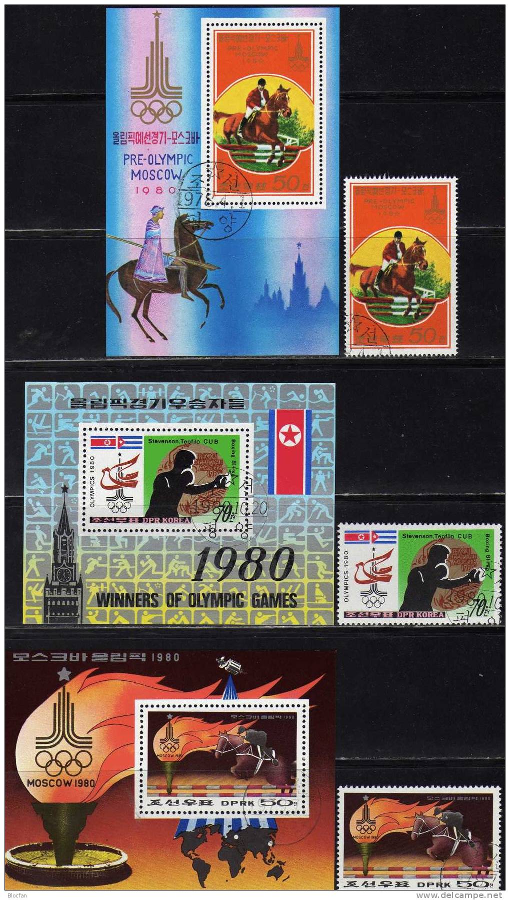 Olympiade Moskau 1980 Korea Block 47,60, 84 o 9€ mit Block-Marken Springreiter Reiten Boxen bloc sheet from corea