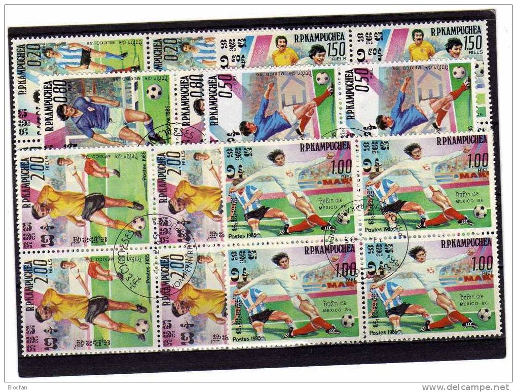 Fussball WM 1986 In Mexiko Cambodscha 632-7 Plus 4-Block O 4€ Spielszenen Bloc Sheet From Kambodscha - Kampuchea